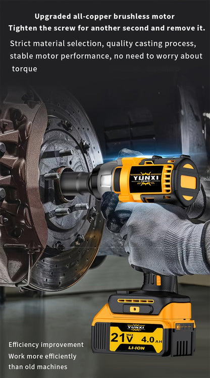 21V Brushless Cordless Impact Wrench & Drill Set – 4000mAh Li-ion Battery, Toolbox, Charger & Socket Accessories for Automotive, Home & Industrial Use