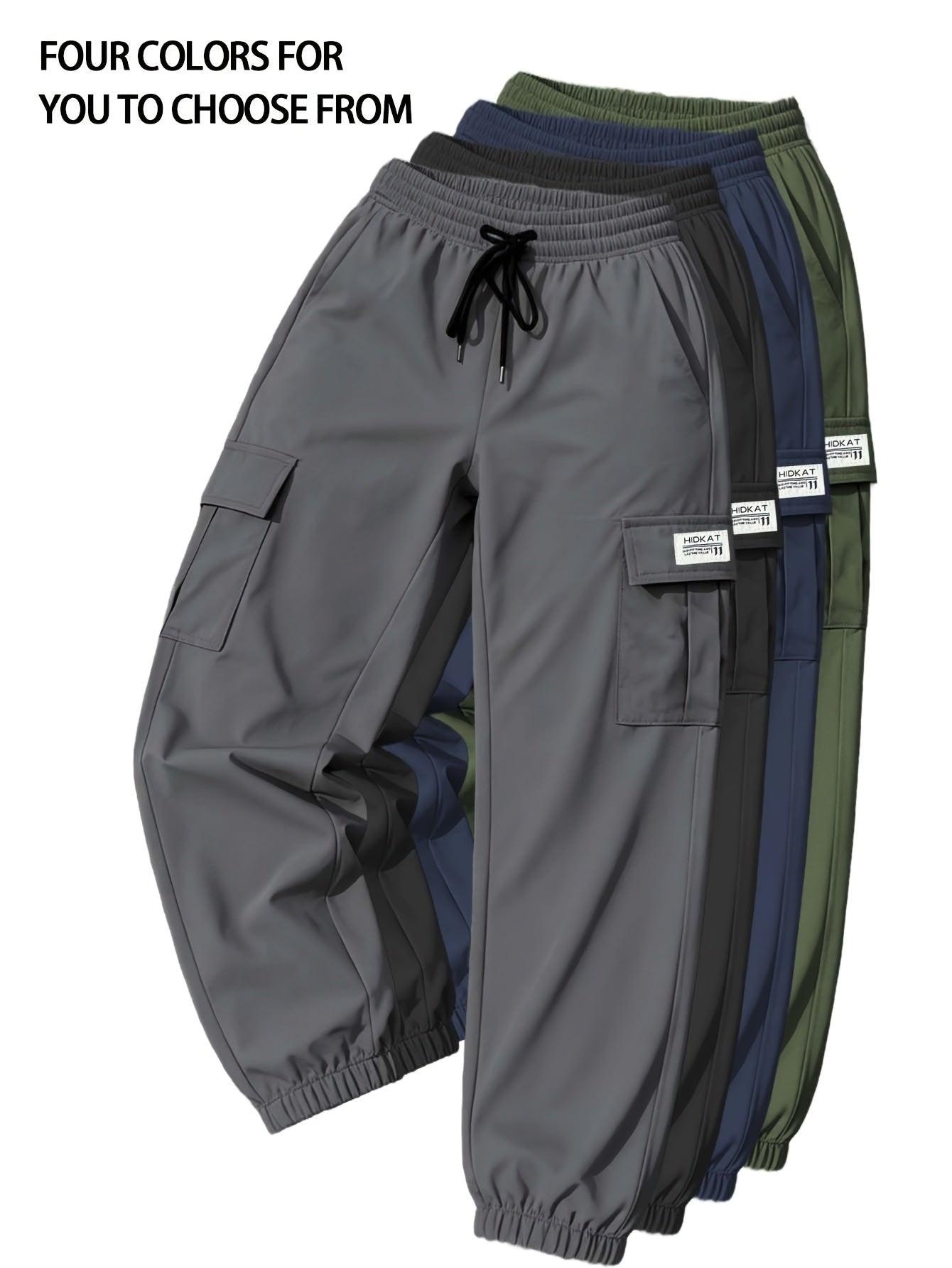 Women's Cargo Pants with Zippered Pockets – Elastic Drawstring Waist Large Pocket Casual Outdoor Trousers Black Grey Green Blue XS-XXL