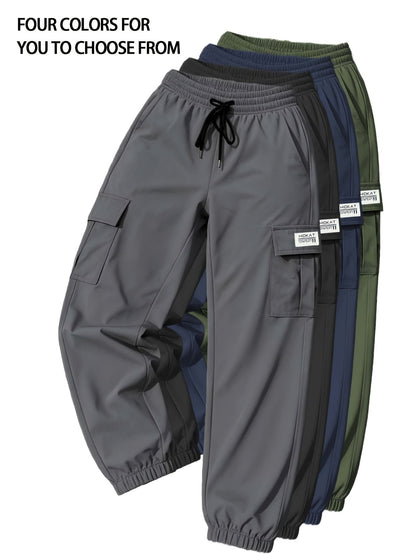 Women's Cargo Pants with Zippered Pockets – Elastic Drawstring Waist Large Pocket Casual Outdoor Trousers Black Grey Green Blue XS-XXL