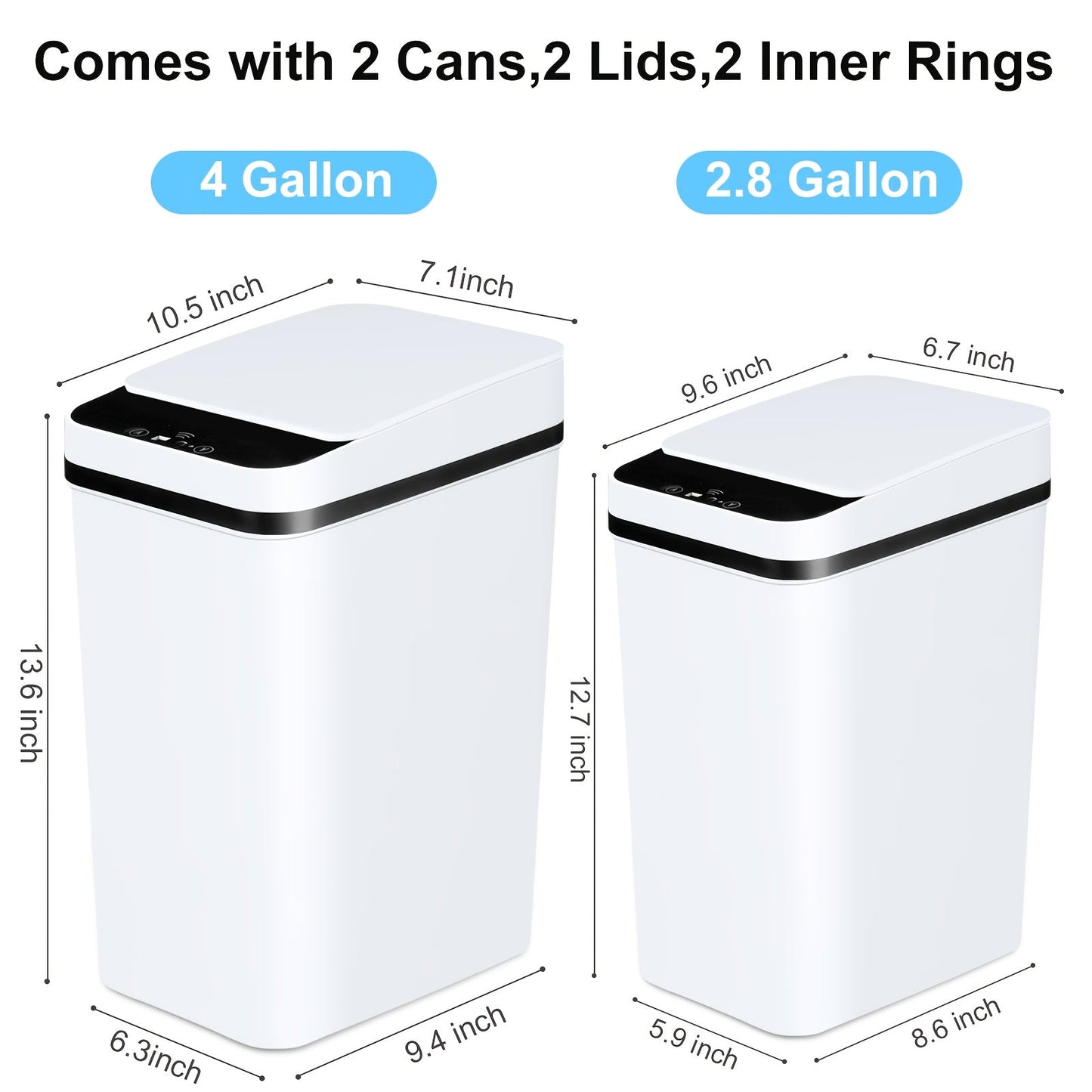 Automatic Touchless Trash Can 2 Pack – 4 Gallon & 2.8 Gallon Motion Sensor Trash Bin with Lid, Slim Smart Garbage Can for Bathroom, Bedroom, Office, Kitchen, Living Room