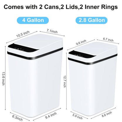 Automatic Touchless Trash Can 2 Pack – 4 Gallon & 2.8 Gallon Motion Sensor Trash Bin with Lid, Slim Smart Garbage Can for Bathroom, Bedroom, Office, Kitchen, Living Room