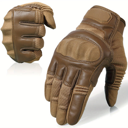 Touch Screen Full Finger Gloves for Men Women - Nylon Blend Textured Grip, Hook-and-Loop Closure, Washable, Available in Black Brown Green, Sizes S M XL