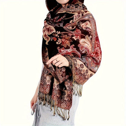 Cashmere Paisley Jacquard Fringe Scarf Shawl Women Boho Ethnic Neck Wrap Soft Warm Travel Festival Daily Fashion 8 Colors