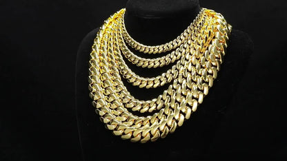 18K Gold Plated Cuban Chain Necklace for Men – 14mm Wide, 316L Stainless Steel, Waterproof & Hypoallergenic, 18 to 28 Inch – Heavy-Duty Hip Hop Jewelry Gift