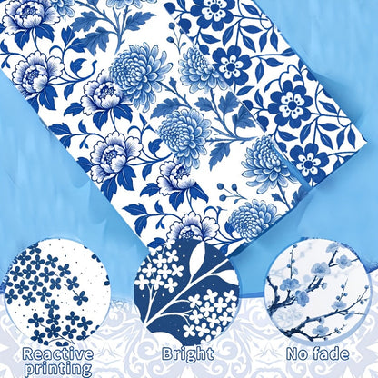 40-Piece Chinoiserie Blue & White Jelly Roll Quilting Strips - Precut Porcelain Floral Patchwork Fabric for Quilting, Sewing & Crafts, 2.5" x 44" Cotton Fabric Strips