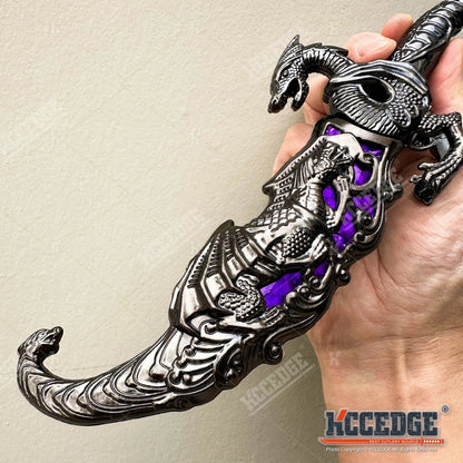 Medieval Dragon Fantasy Fixed Blade Knife with Scabbard 9 Inch – Non-Sharpened 440 Stainless Steel, Cosplay Prop, Historical Replica, Home Decor Collectible, 5 Colors