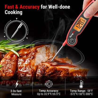 Instant Read Meat Thermometer Digital Food Thermometer | 2-3 Second Fast Read Motion Sensing Auto-Wake | Foldable Probe -58°F to 572°F | BBQ Grill Smoker Candy Oil Kitchen Cooking