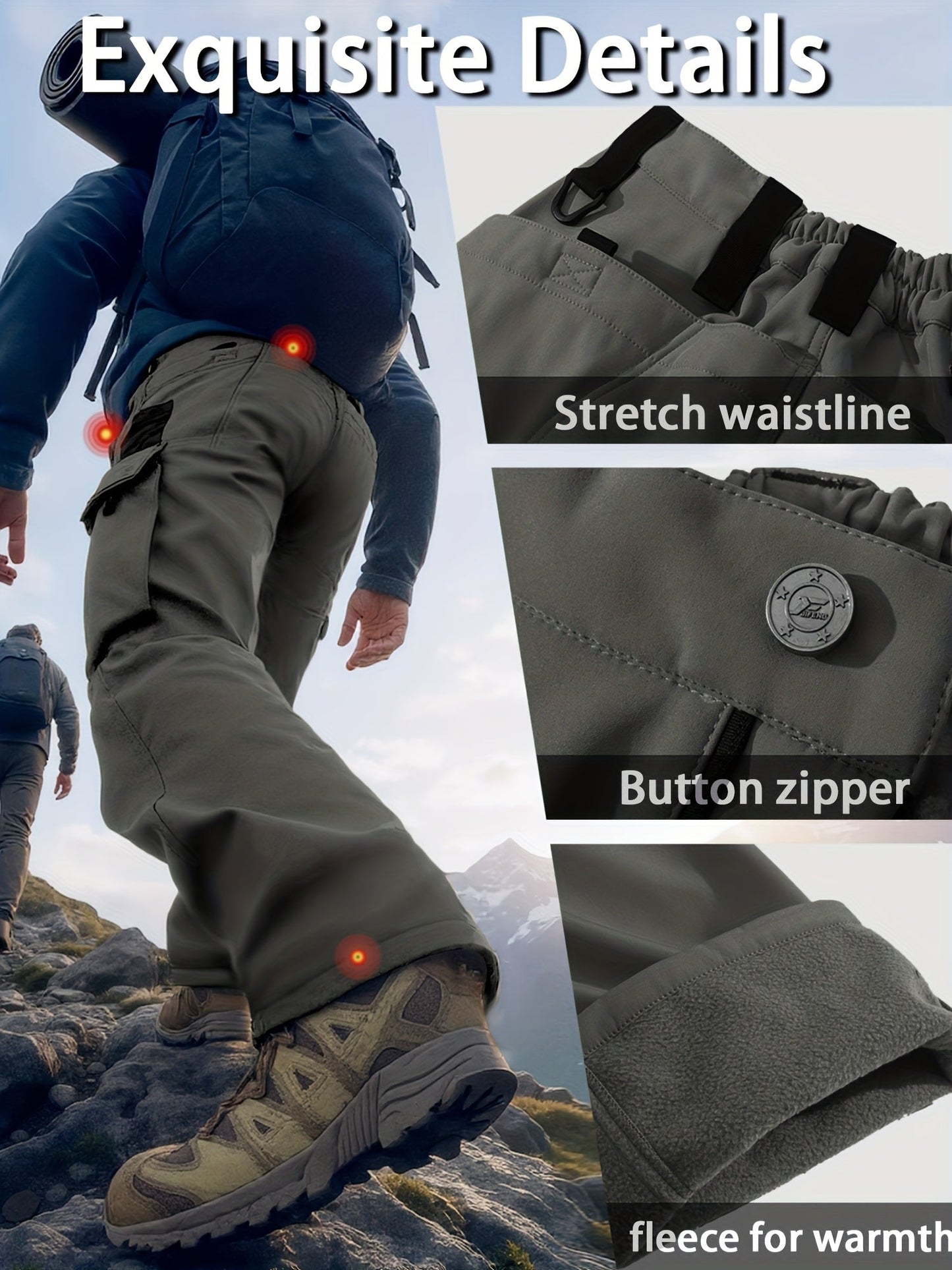 Men's Tactical Winter Pants Heavy-Duty Thickened Insulated Work Pants, 300g/m² 100% Polyester MOLLE System Multi-Pocket Baggy Snow Pants for Hiking Hunting Construction Outdoor