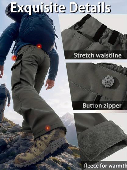 Men's Tactical Winter Pants Heavy-Duty Thickened Insulated Work Pants, 300g/m² 100% Polyester MOLLE System Multi-Pocket Baggy Snow Pants for Hiking Hunting Construction Outdoor