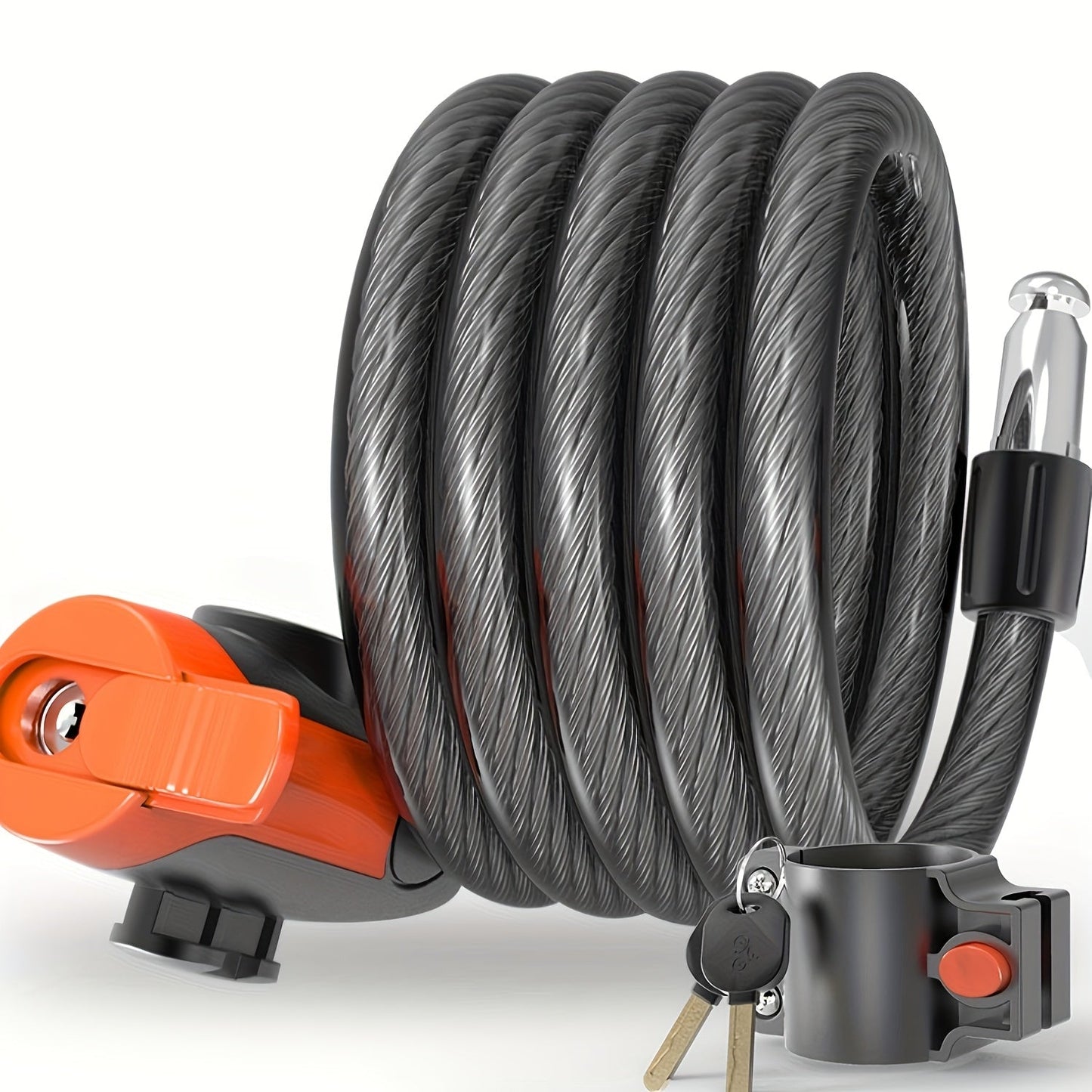 Heavy-Duty Bike Cable Lock 12mm Thick 49" Anti-Theft Bicycle Lock with Keys for Mountain Road Electric Bikes – Waterproof ABS & Iron Construction, Mounting Bracket Included, Secure Coiled Bike Lock