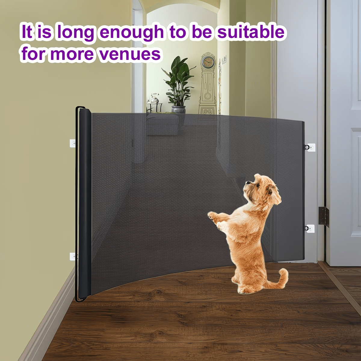 Adjustable Mesh Pet Gate – No-Drill, No-Hole Installation, Scalable Barrier Fence for Dogs & Cats – Fits Stairs, Doorways & Rooms, Black