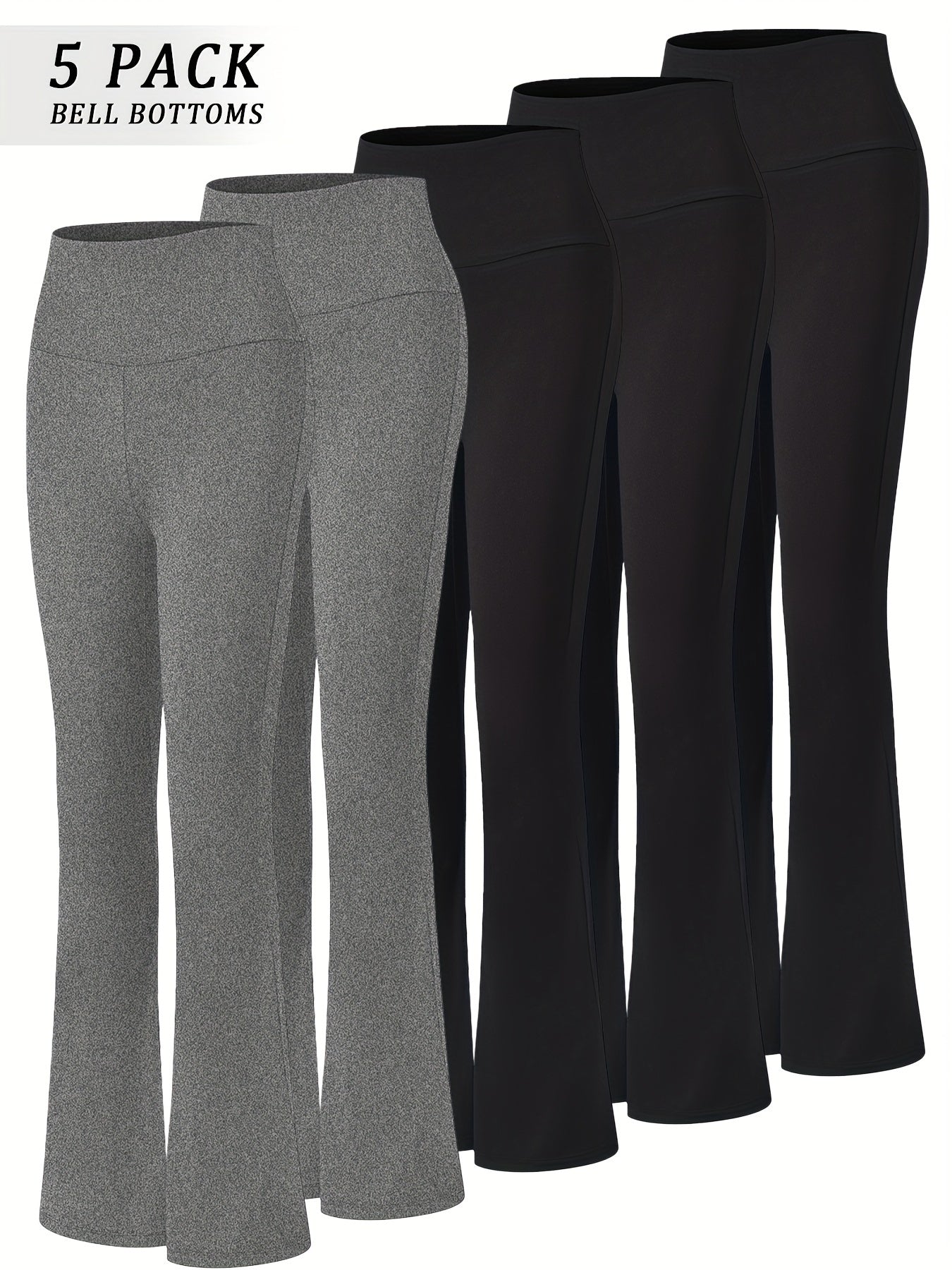 Women's High Waisted Flare Bell Bottom Yoga Pants 5-Pack Tummy Control Full-Length Bootleg Leggings Soft Stretch Wide Leg Pants for Yoga Gym Dance Pilates Year-Round Wear Sizes S-XXL