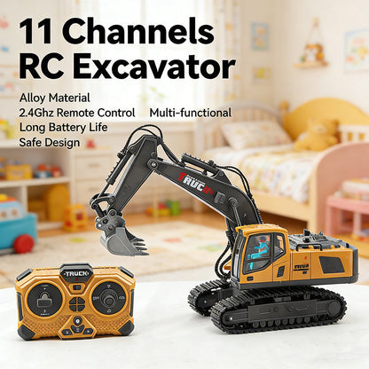 Remote Control Excavator Toy Set with Metal Shovel LED Lights 1200mAh Battery RC Construction Truck Bulldozer Dump Truck Loader Combo for Boys Ages 6 and Up Birthday Christmas Gift
