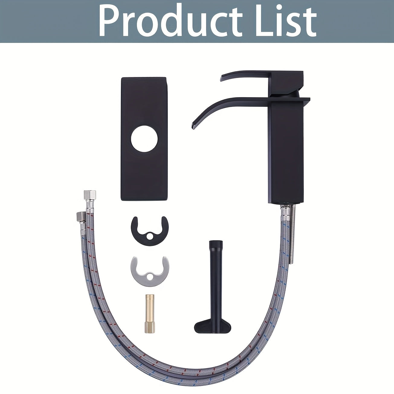 Waterfall Bathroom Sink Faucet Single Handle Hot & Cold - Universal 1 or 3 Hole Countertop Mount, RV Vanity Faucet with Water Supply Hose, Modern Design in Black, Black Gold & Silver