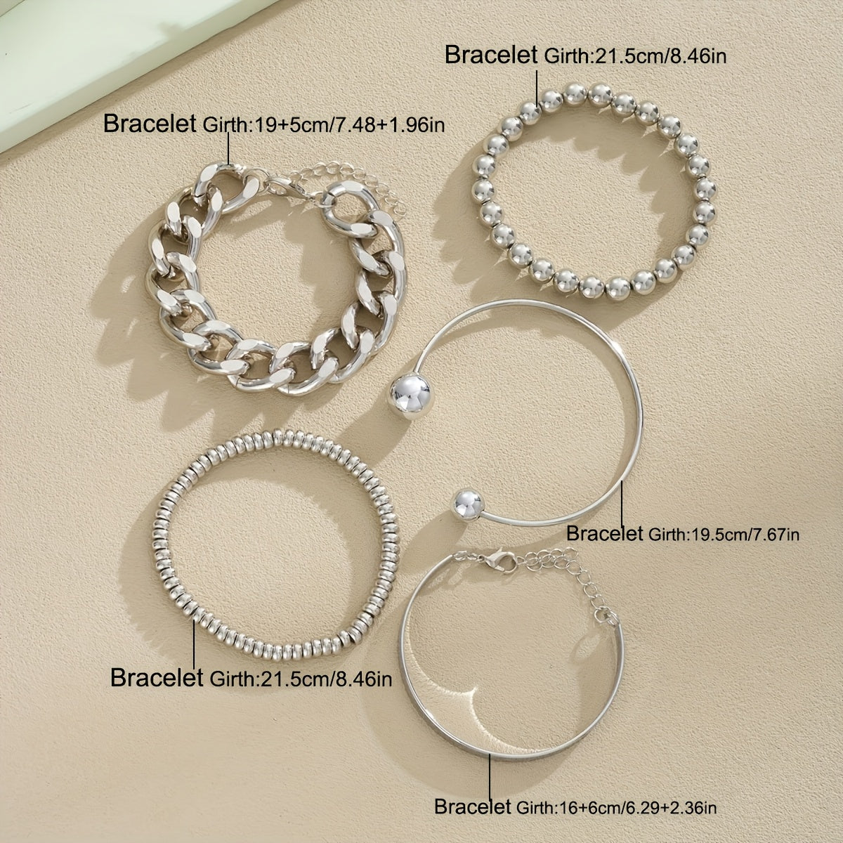 5-Piece Chunky Wide Chain Beaded Bracelet Set for Women – Stackable Layering Fashion Jewelry, Gold & Silver Tones, Perfect for Daily Wear, Dating, Vacation, Parties & Gifts for Girlfriend