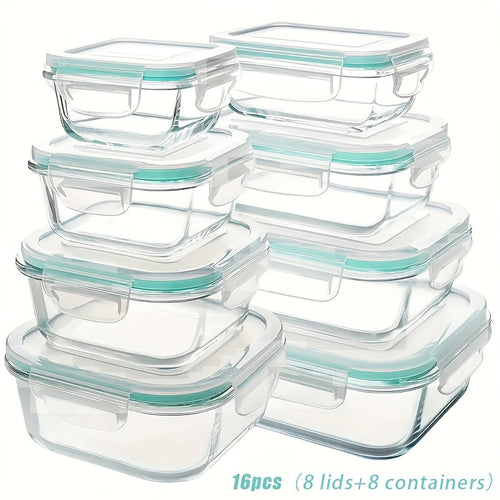 Glass Food Storage Containers Set of 8 with Lids – Borosilicate Leak-Proof Meal Prep Containers, Oven Microwave Dishwasher Safe, Stackable Kitchen Storage for Leftovers & Lunch