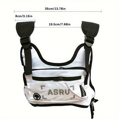 Reflective Chest Bag Running Vest Pack Lightweight Adjustable Crossbody Sling Bag for Men Women – Waterproof Sport Chest Pack for Cycling Hiking Skiing with Headphone Hole, Black & White