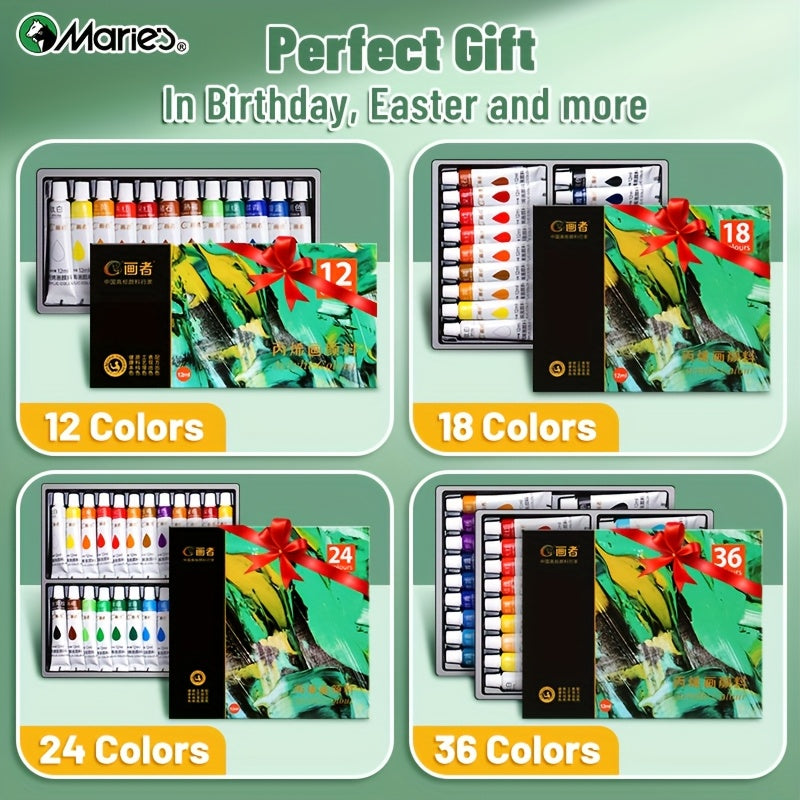 Acrylic Paint Set 36 Colors with 7 Brushes Palette 3 Blank Canvases for Canvas Rock Wood Wall Ceramic Art Adults Students Hobby Birthday Easter Gift