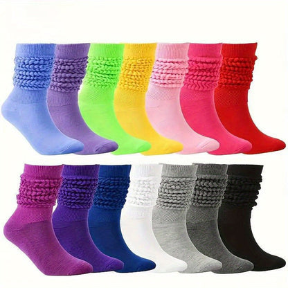 Women's Crew Socks 14 Pairs – Soft Thick Loose Socks Mixed Solid Colors, All-Season Comfortable Sports Leisure Socks, Machine Washable, Christmas Halloween Gift Set
