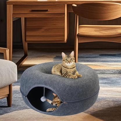 Cat Tunnel Bed Indoor Hiding Place - Donut Cat Bed All-Season Collapsible Cat Tunnel with Hole for Indoor Cats, Soft Plush, Dark Gray & Light Gray, Available in 20 & 24 Inches, Perfect Cat Gift