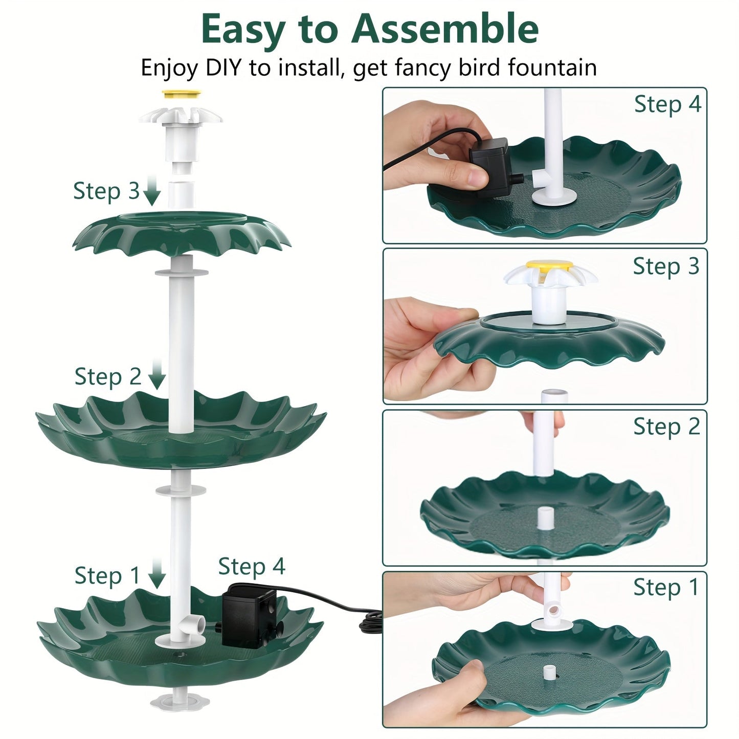 3-Layer Solar Bird Bath Fountain 3.5W – Outdoor Garden Courtyard Decor Solar Powered Fountain Pump, No Wiring Needed, Dark Green Light Blue or Fountain-Only, Single & Three Tier Options