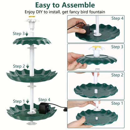 3-Layer Solar Bird Bath Fountain 3.5W – Outdoor Garden Courtyard Decor Solar Powered Fountain Pump, No Wiring Needed, Dark Green Light Blue or Fountain-Only, Single & Three Tier Options