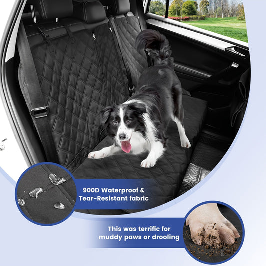 Car Back Seat Cover 60/40 Split Bench 900D Waterproof Non-Slip – Easy Cleanup Seat Protector for Dogs Pets Kids Cars Trucks SUVs with Seat Belt & Armrest Access (Black)