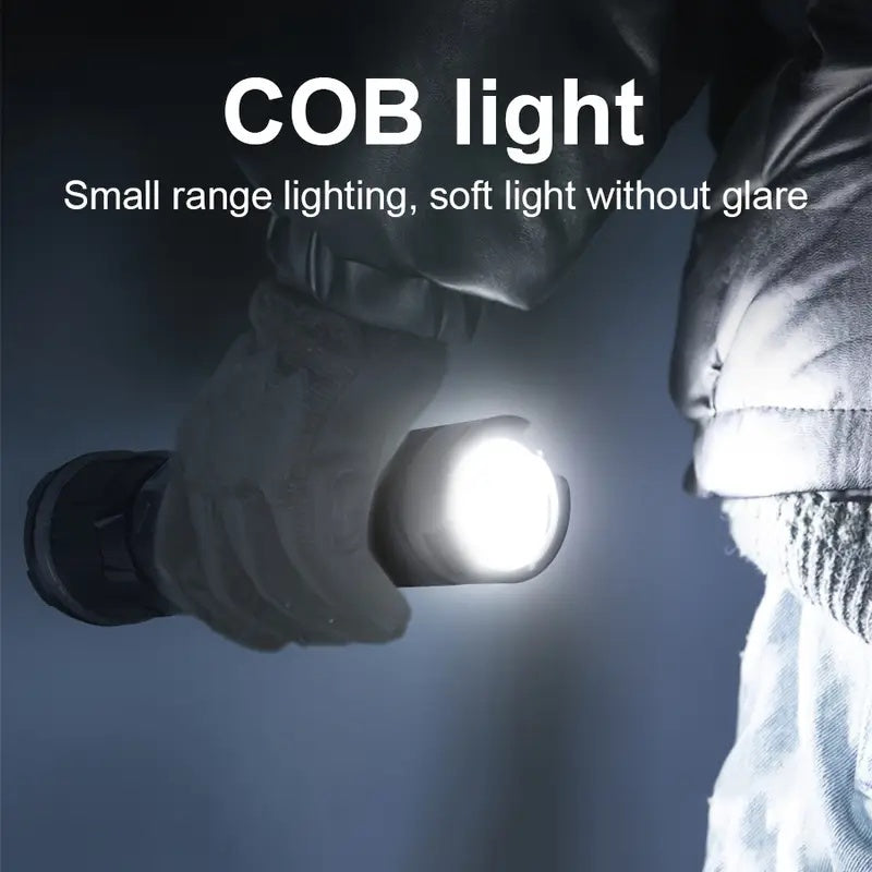 1800 Lumen USB-C Rechargeable LED Flashlight 8 Modes Zoomable Beam COB Tail Light - Tactical Flashlight for Camping Emergency Outdoor Home
