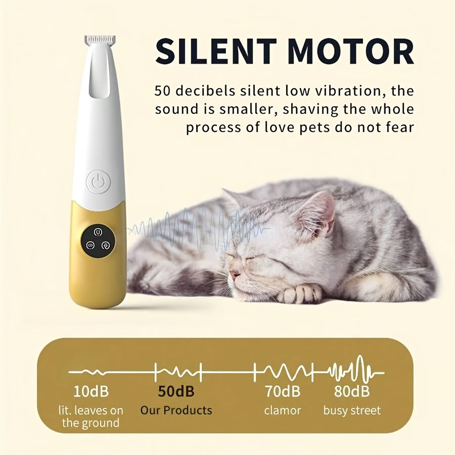 Cordless Quiet Dog Paw Trimmer with LED Light – Low-Noise Rechargeable Pet Hair Clipper for Paws, Face & Ears, Suitable for Small Dogs & Cats, Professional Grooming Tool