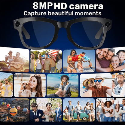 AI Smart Glasses with 8MP HD Camera Touch Control ChatGPT Real-Time Translation Wireless Calling Blue Light Protection Noise Reduction Dual Mics Photochromic Lens for Cycling Driving Travel Office