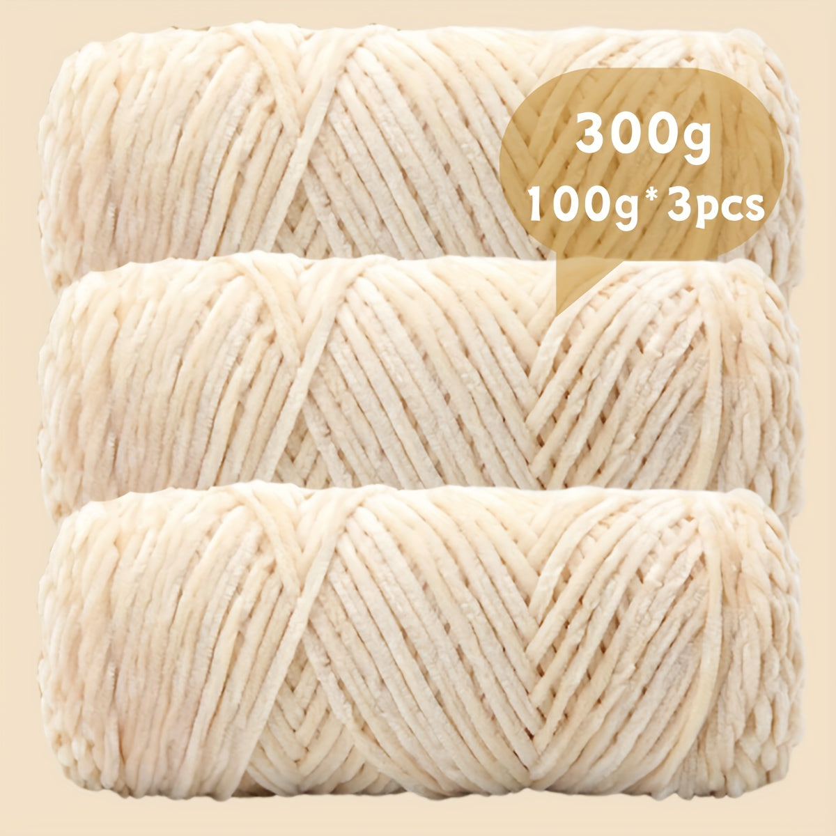 Velvet Chenille Yarn 3-Pack 300g (100g x3) Soft Bulky Knitting Crochet Yarn 47 Colors Beginner Friendly Luxury Handcraft for Sweaters Scarves Hats Dolls Bags Amigurumi DIY Projects