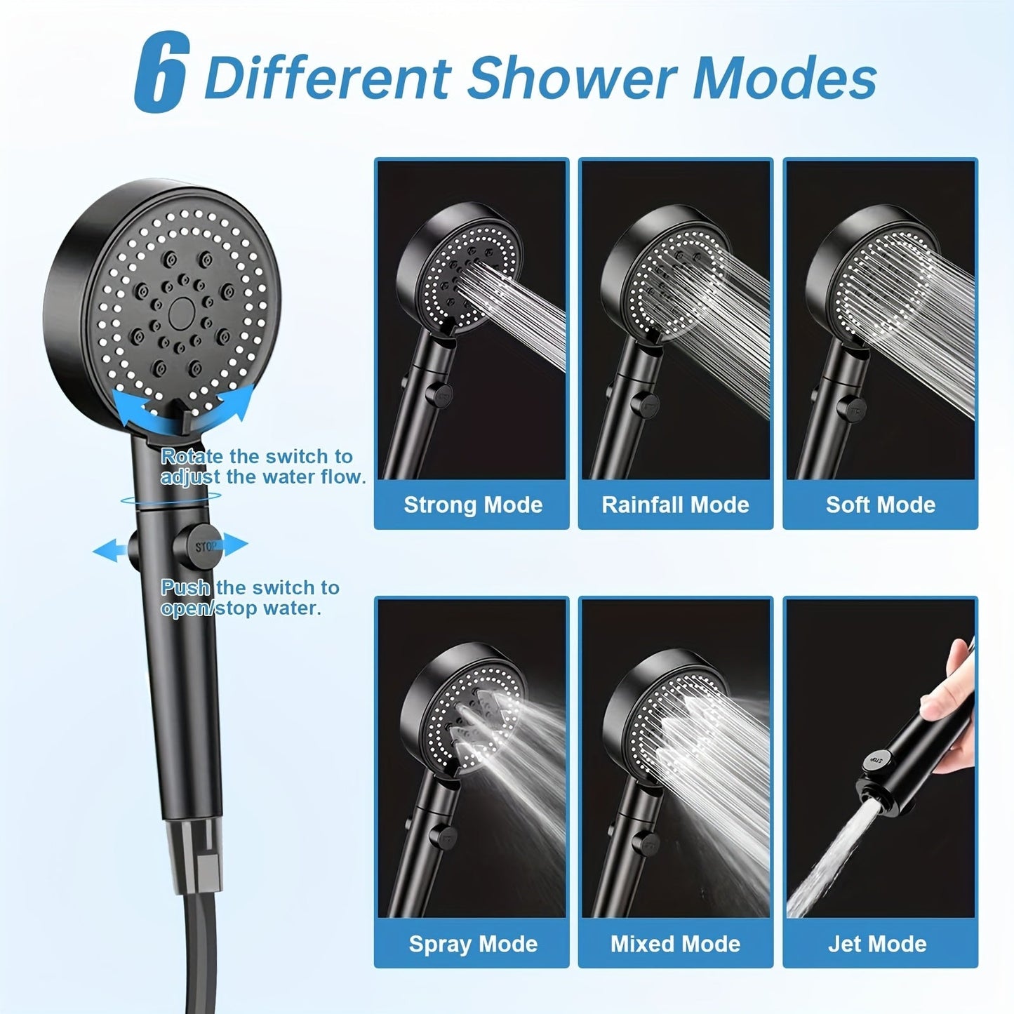 Portable Camping Shower 6000mAh Battery 120-Min Runtime 6 Spray Modes Smart Temperature Display – Lightweight Outdoor Shower Pump for Camping, Hiking, Pet Cleaning, Car Washing & Beach