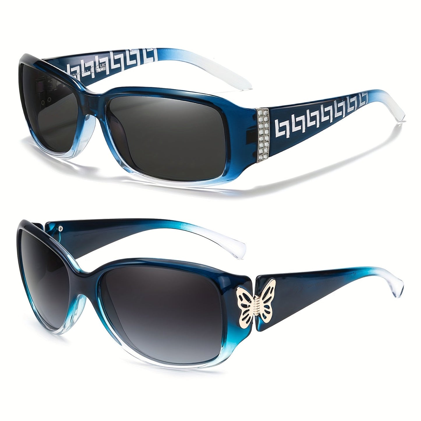 2PCS Women's Polarized Sunglasses UV400 – Butterfly & Heart Wrap-Around Jackie-O Style Trendy Fashion Eyewear for Driving, Beach & Outdoor, Multiple Colors Available