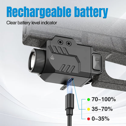 800 Lumen Rechargeable Tactical Flashlight for Picatinny Rail – Compact Pistol & Handgun Weapon Light for Home Defense, Law Enforcement & Range Training, USB Rechargeable LED Gun Light