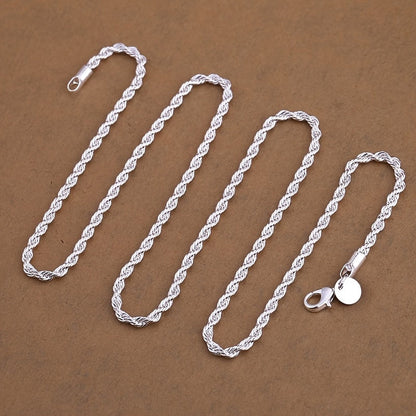 925 Silver Plated Twisted Rope Chain Necklace Unisex Stainless Steel Simple Tribal Style 18-30 Inch - Daily Party Wear All Season Jewelry Gift for Men Women Valentine's Day