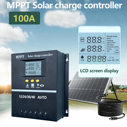 100A MPPT Solar Charge Controller with LCD Display & Auto Tracking - Compatible with Lead-Acid, Lithium & LiFePO4 Batteries, for Off-Grid Solar Systems, RV, Boat & Home