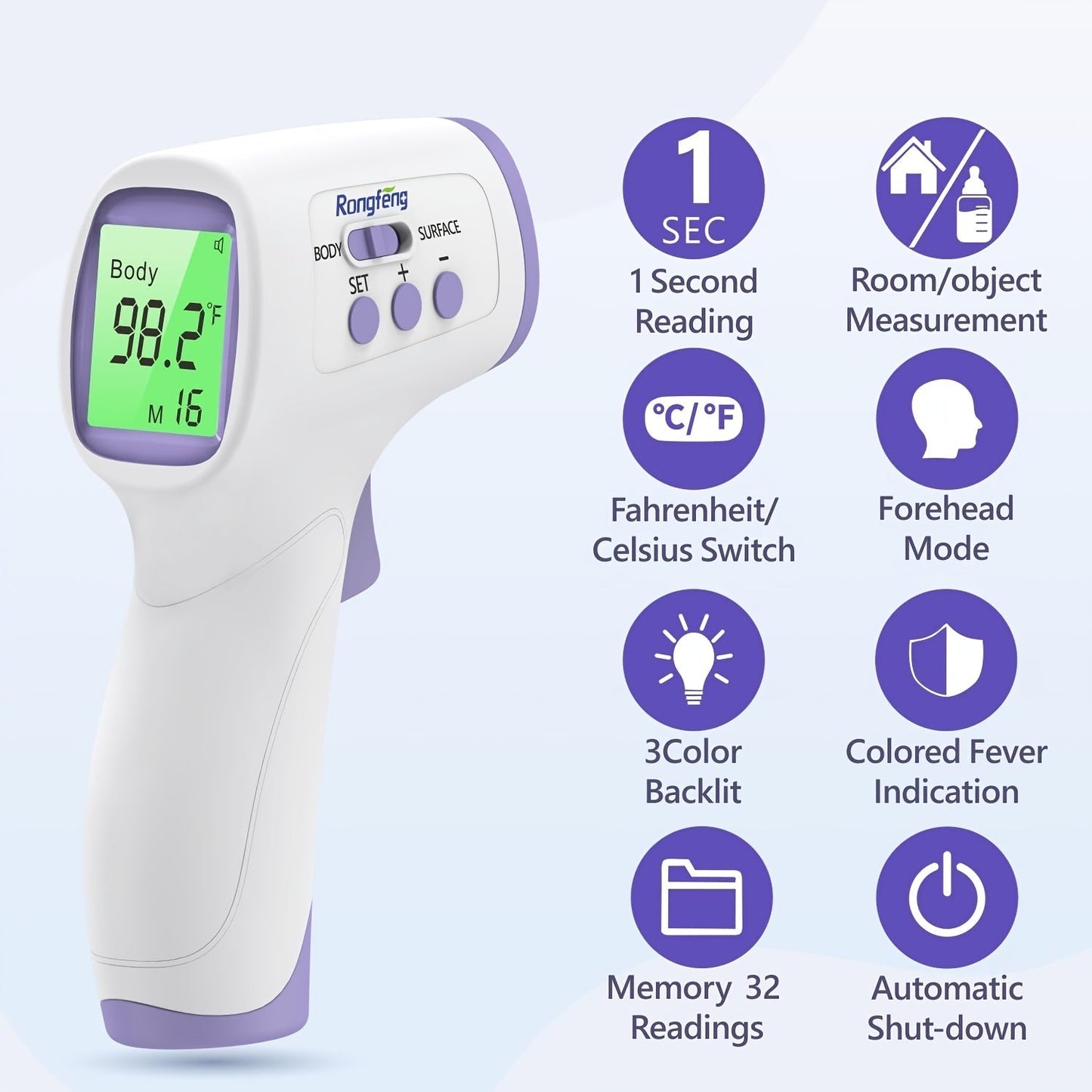 No-Touch Forehead Thermometer for Adults & Kids – Digital Infrared Thermometer with Fever Alarm, 3-Color Backlit Display, 28 Memory Recall, Fast & Accurate Results for All Ages