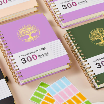 A5 Hardcover 5-Subject Spiral Notebook Journal – 300 College-Ruled Pages with Removable Divider Tabs & Pocket, 6.1" x 8.4" Lined Notebook for Work, School & Note Taking, Back to School Supplies