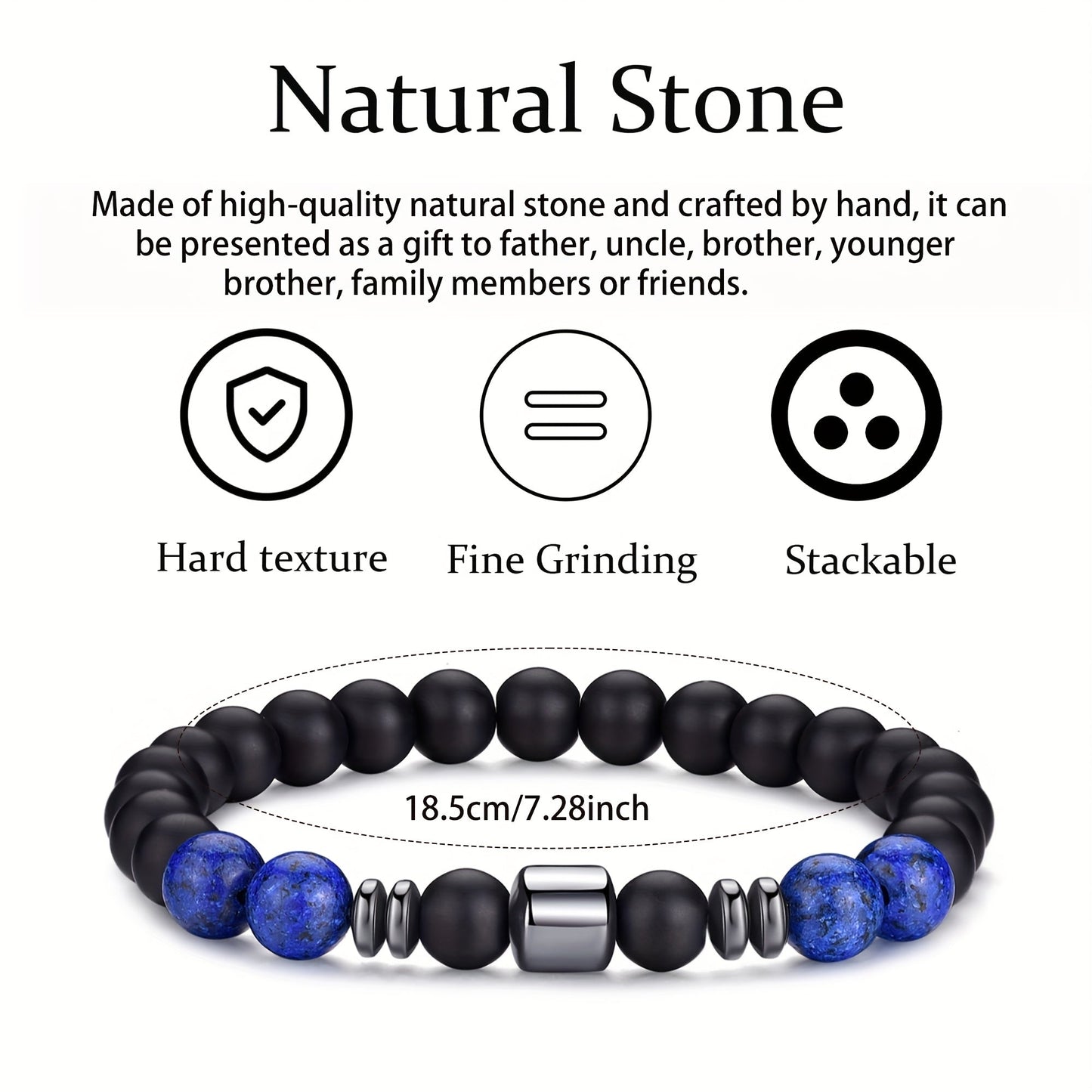 12 Piece Natural Stone Tiger Eye Bead Bracelet Set for Men and Women – 8mm Adjustable Boho Bracelet with Black Beads, Unisex Earthy Wrist Jewelry, Perfect Father’s Day Family Gift