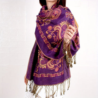Cashmere Paisley Jacquard Fringe Scarf Shawl Women Boho Ethnic Neck Wrap Soft Warm Travel Festival Daily Fashion 8 Colors