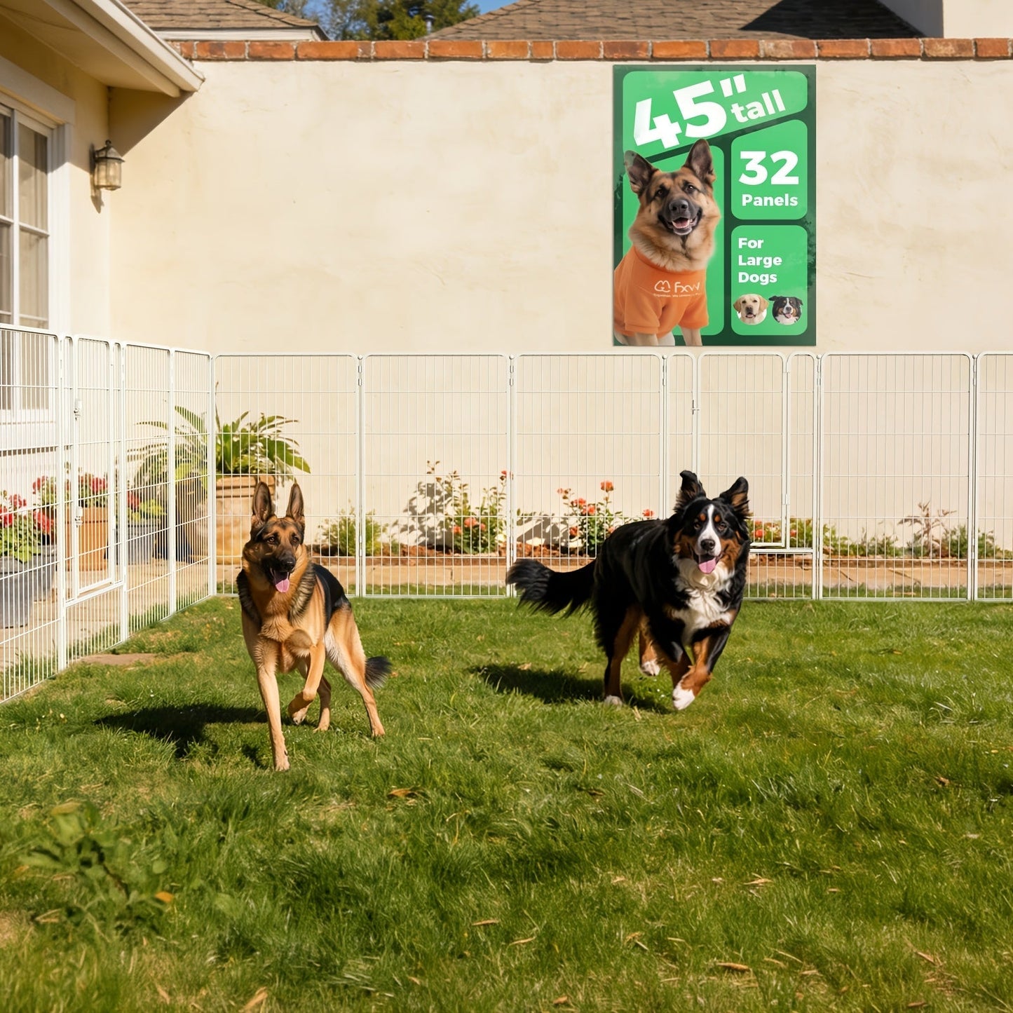 FXW Dog Playpen Heavy Duty Metal Pet Fence with Gate – 8/16/24/32/48 Panels, 24/32/40 Inch Height, Indoor & Outdoor Exercise Pen for Large Medium Small Dogs, Portable Yard Garden RV Camping Enclosure