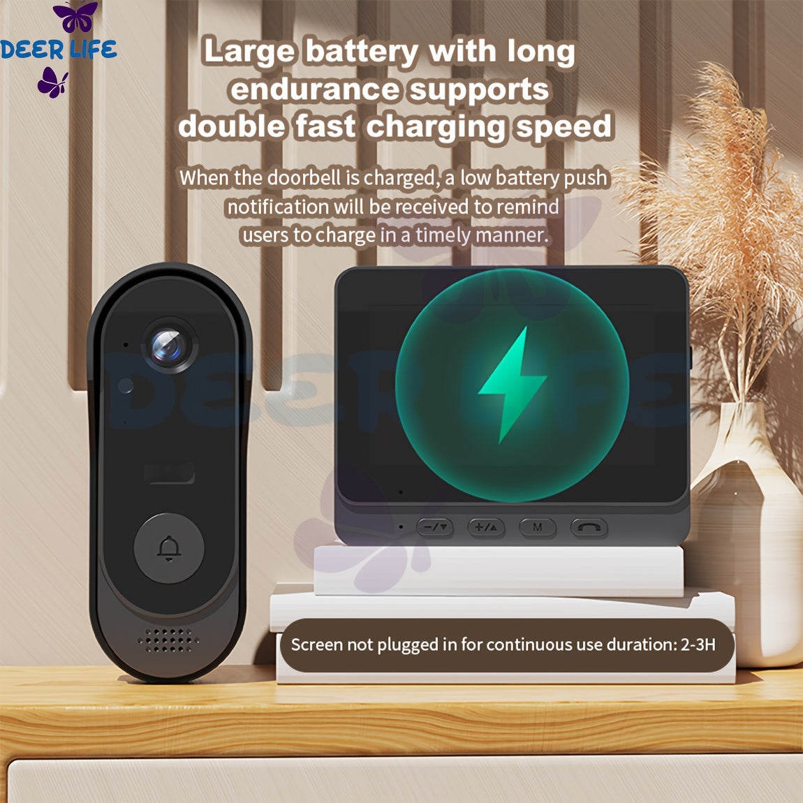 Wireless Video Doorbell Camera with Monitor, No Subscription HD Smart Doorbell with Night Vision, Two-Way Talk, 4.3-Inch Screen & 128GB Storage for Home Security