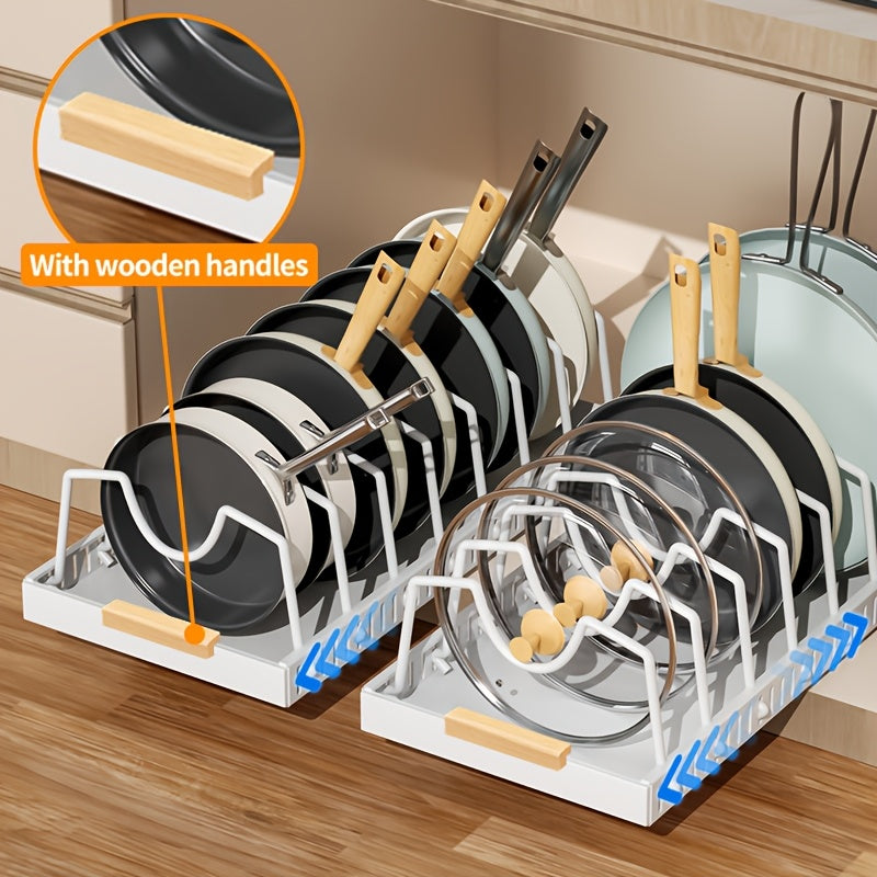 Pull-Out Pot & Pan Cabinet Organizer with Sliding Lid Rack – 8/16 Adjustable Dividers, Drill-Free Install, Kitchen Sliding Storage Box for Lids, Baking Tools & Plates – 1pc or 2pcs, Black & White