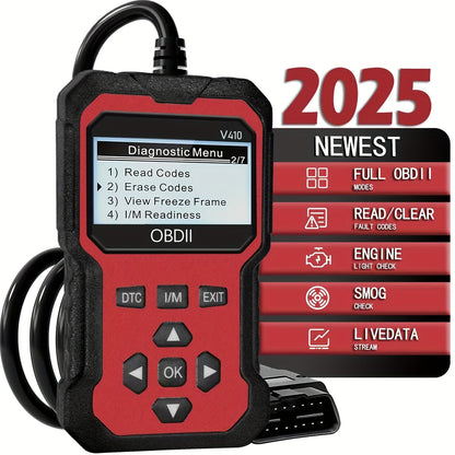 OBD2 Scanner Car Diagnostic Tool – Read & Clear Check Engine Light Codes, Live Data, Freeze Frame, I/M Monitor, 9 Protocols, 6 Languages, Compatible with 1996+ US/EU/Asian Cars, SUVs & Trucks