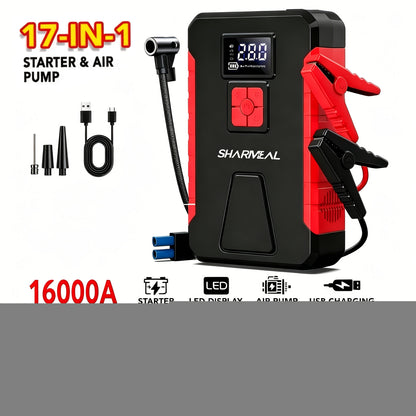 Portable Jump Starter 15000A-19000A Peak | 17-in-1 with 350PSI Air Compressor, 12V Car Battery Charger, LED Light, Digital Display – Emergency Kit for Cars, Trucks & SUVs