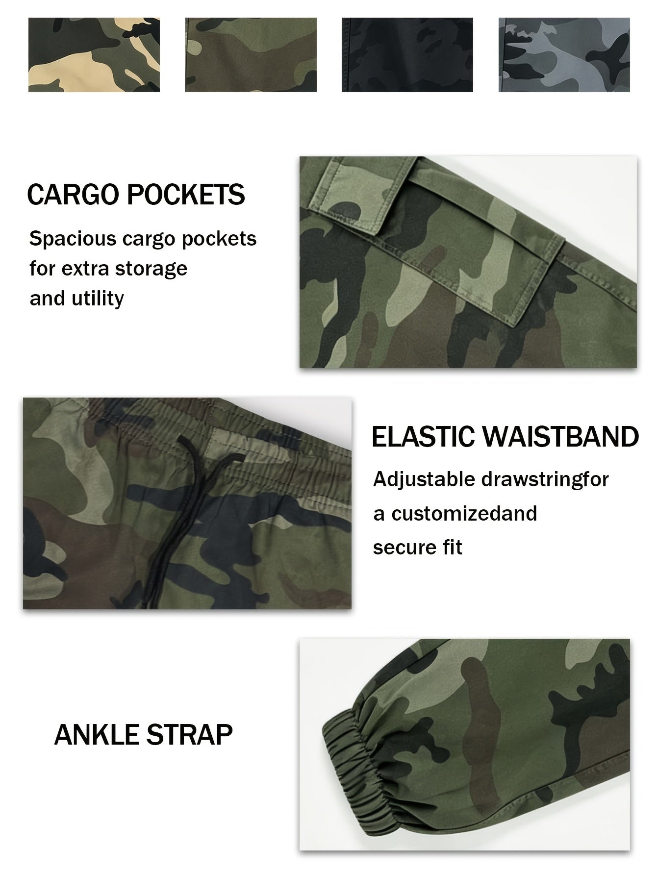Women's Camo Cargo Pants – Lightweight Breathable Hiking Outdoor Casual Long Pants Multi-Pocket Elastic Waist XS-XXL Camouflage