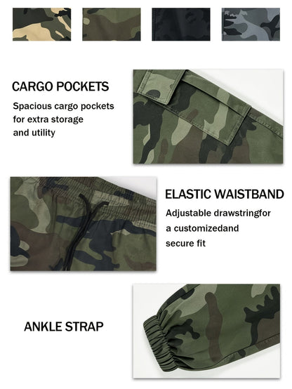 Women's Camo Cargo Pants – Lightweight Breathable Hiking Outdoor Casual Long Pants Multi-Pocket Elastic Waist XS-XXL Camouflage