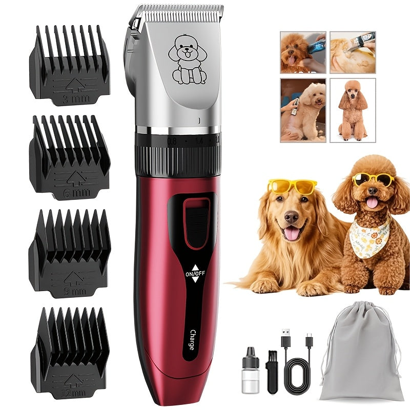 USB Rechargeable Pet Grooming Clippers Kit for Dogs & Cats – Ceramic Blades, Low Noise, Cordless Electric Clipper Set with Brush & Comb