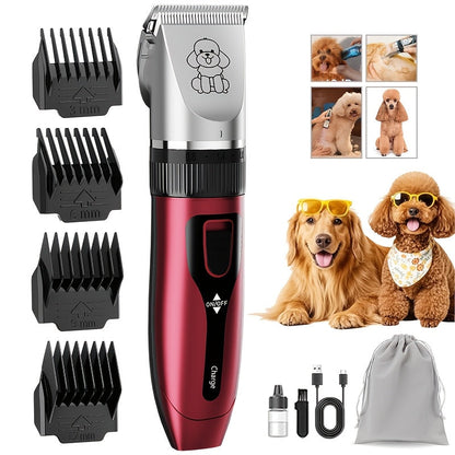 USB Rechargeable Pet Grooming Clippers Kit for Dogs & Cats – Ceramic Blades, Low Noise, Cordless Electric Clipper Set with Brush & Comb