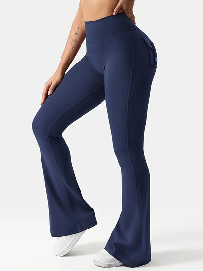 Women's 3-Piece High Waist Flare Yoga Pants Set with Belt and Pockets, Scrunch Butt Lifting Squat Proof 90% Polyester Stretchy Flared Leggings for Workout Gym Running Casual Wear
